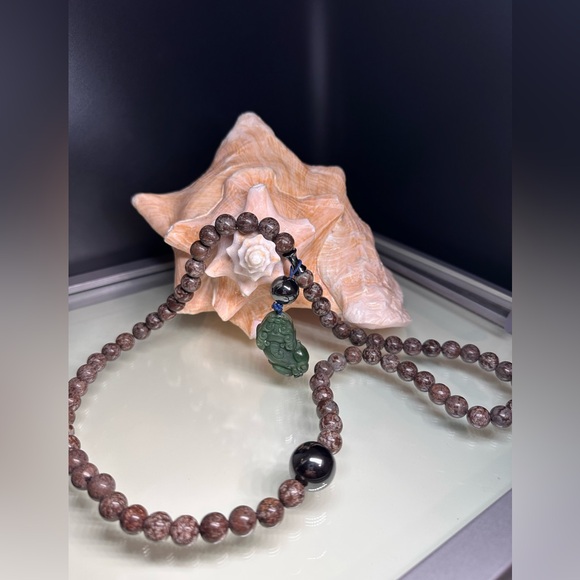 BROWN SNOWFLAKES OBSIDIAN + HEMATITE + PIXIU NATURAL NECKLACE - Picture 13 of 16